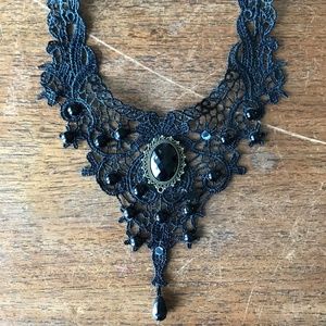 Steampunk Victorian Gothic Lace Bejeweled Necklace